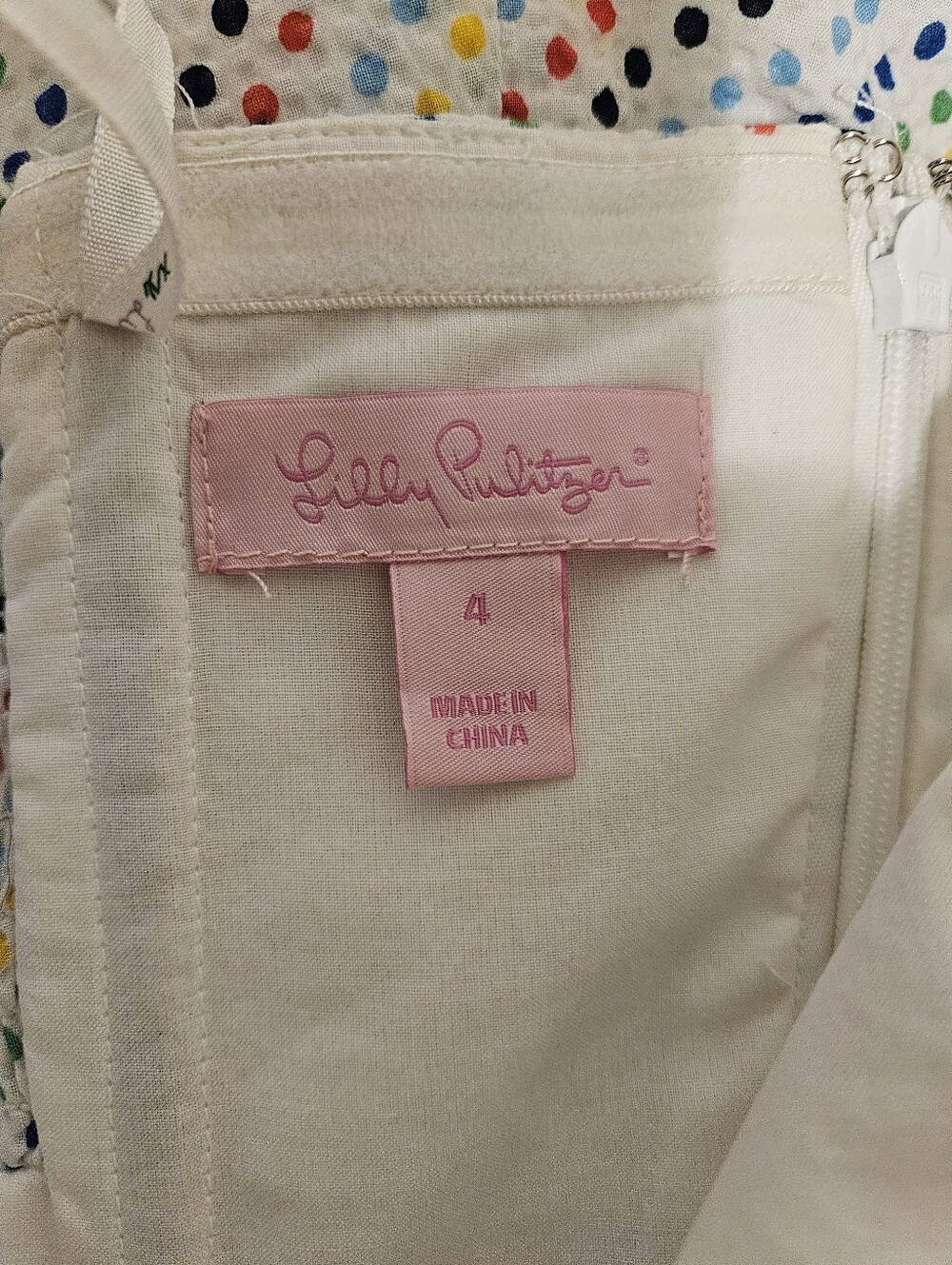 Lilly Pulitzer Dress Sz 4 Strapless Rainbow Polka Dot Ruffles White Cotton Y2K - Picture 11 of 13